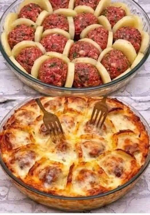 Gluten-Free French-Style Potato, Meatball & Cheese Bake