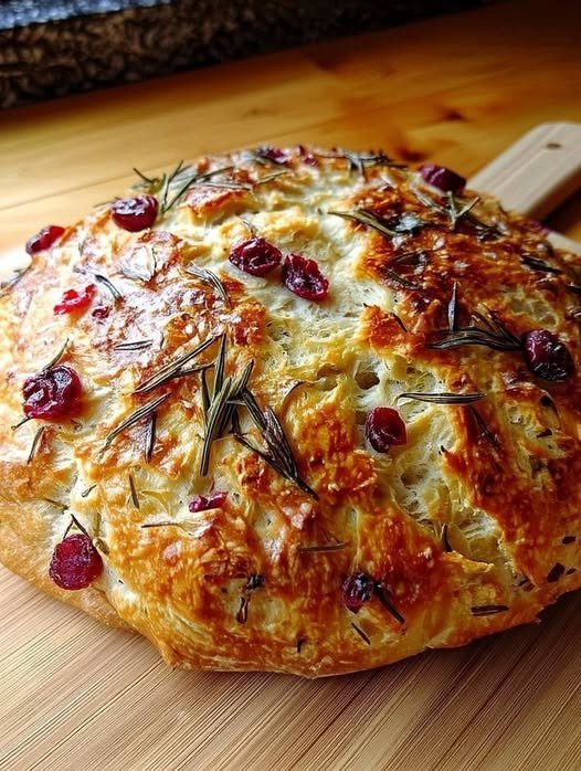 Keto No Knead Rosemary Cranberry Bread