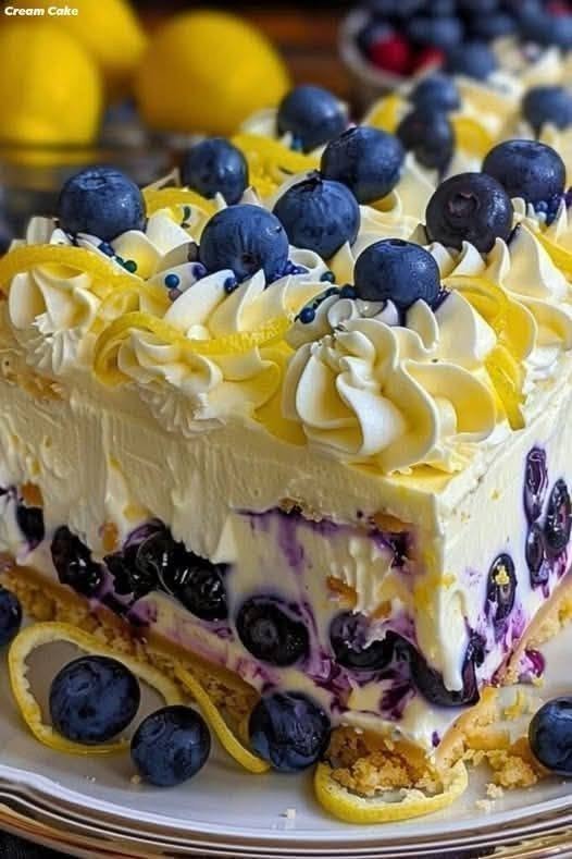 No-Bake Lemon Blueberry Cream Cake
