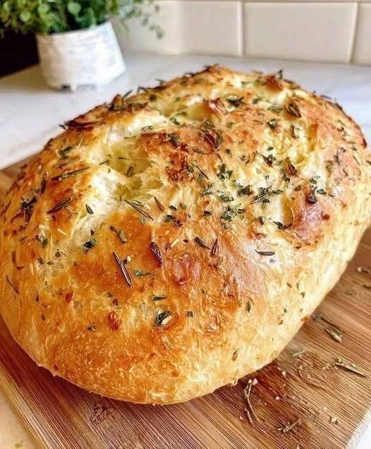 Sourdough Rustic No Knead Rosemary Garlic Bread
